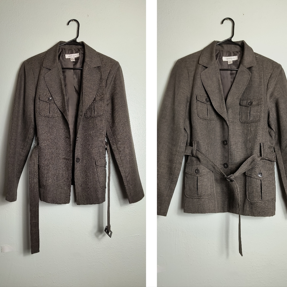 Danillo Taupe Belted Blazer Utility Jacket Women's Size 12 Office Career